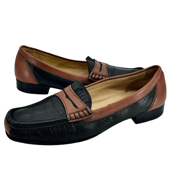 Womens Leather Penny Loafers Made in Italy Black and Brown Super Soft | Size 6.5 - Picture 1 of 9